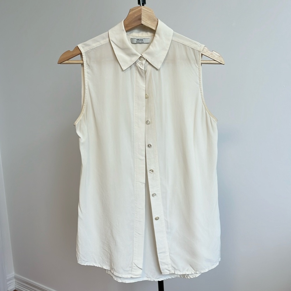 100% Silk Grana Off White Cream Sleeveless Button Up XS